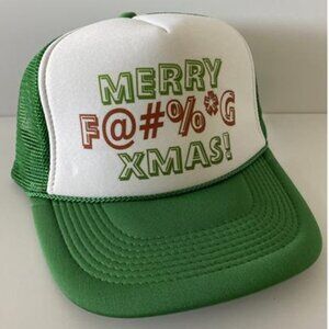 Merry F'ing Christmas Hat - Funny Holiday Trucker Cap - Green - New Snapback
